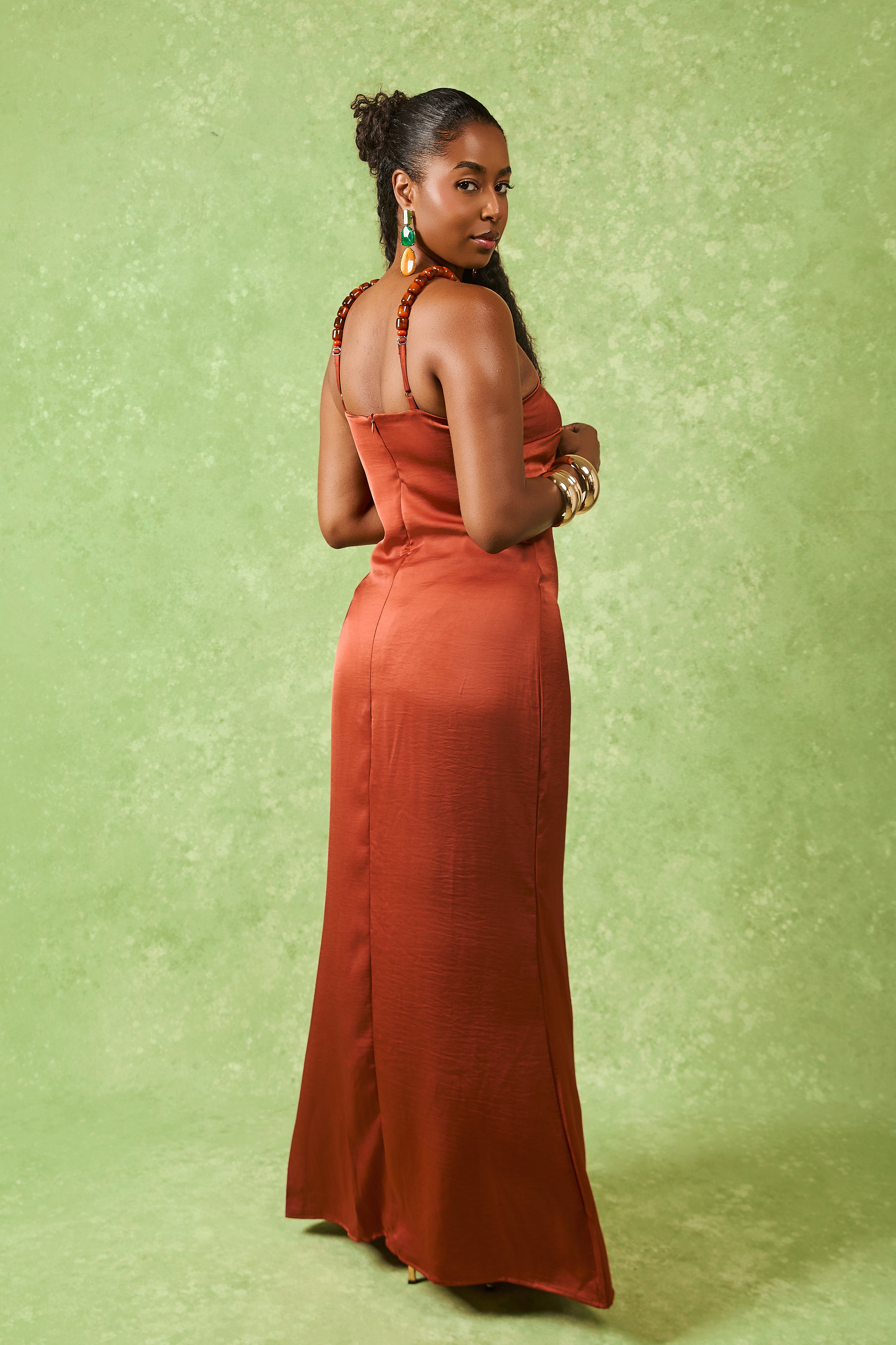 Ada Burnt Orange Halter Maxi Dress