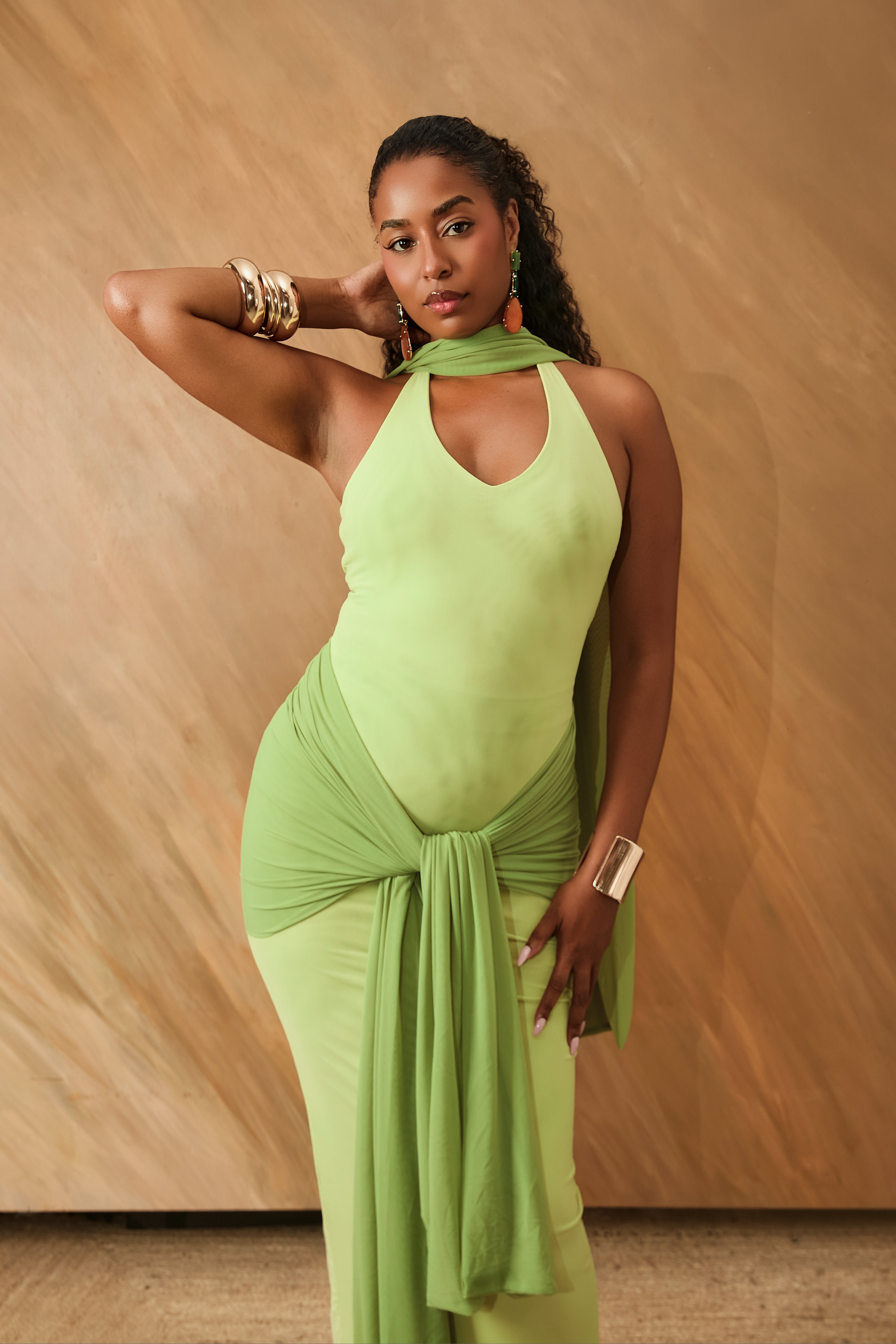 Adina Green Three-Piece Halter Maxi Dress