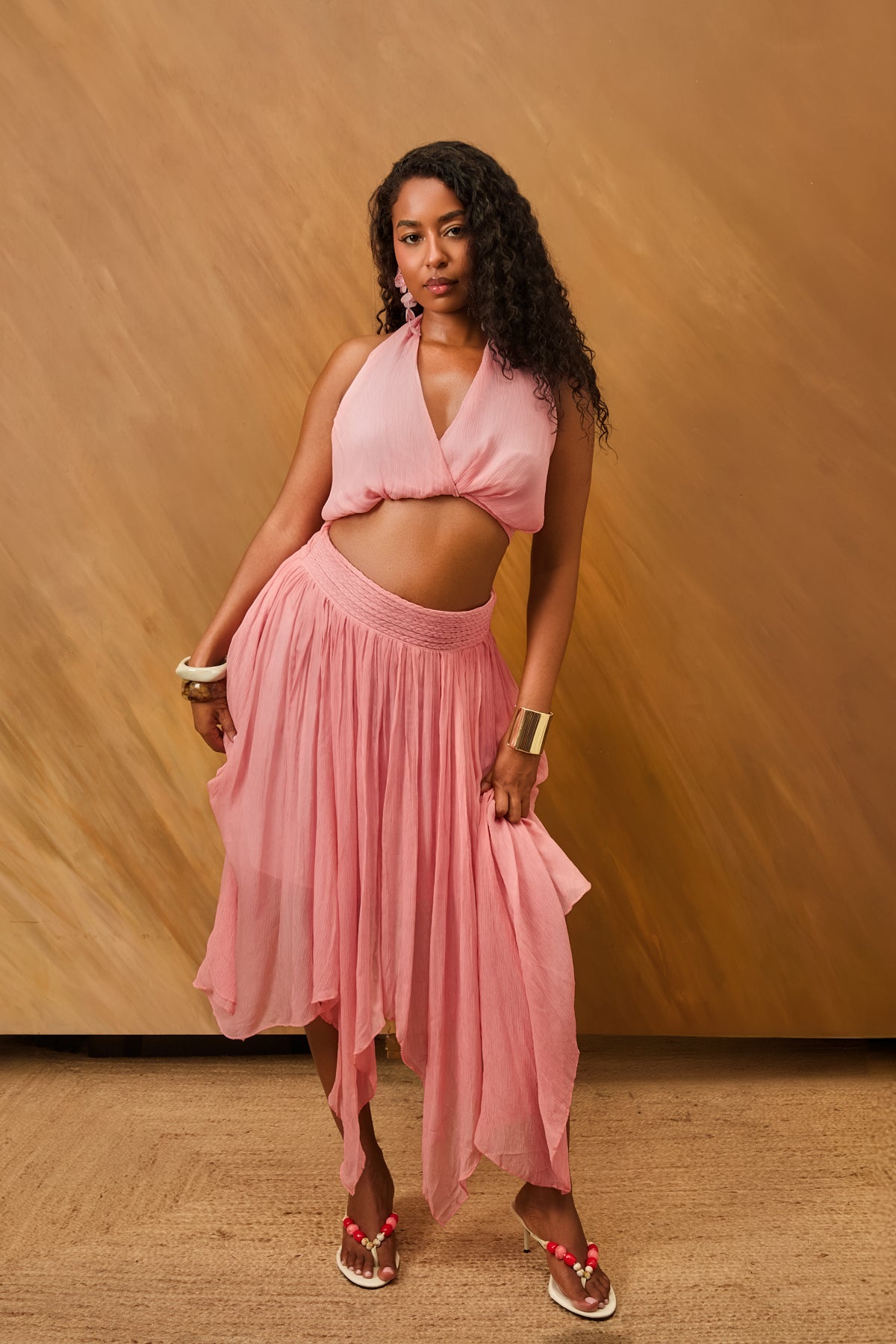 The Zara Pink Three-Piece Skirt Set