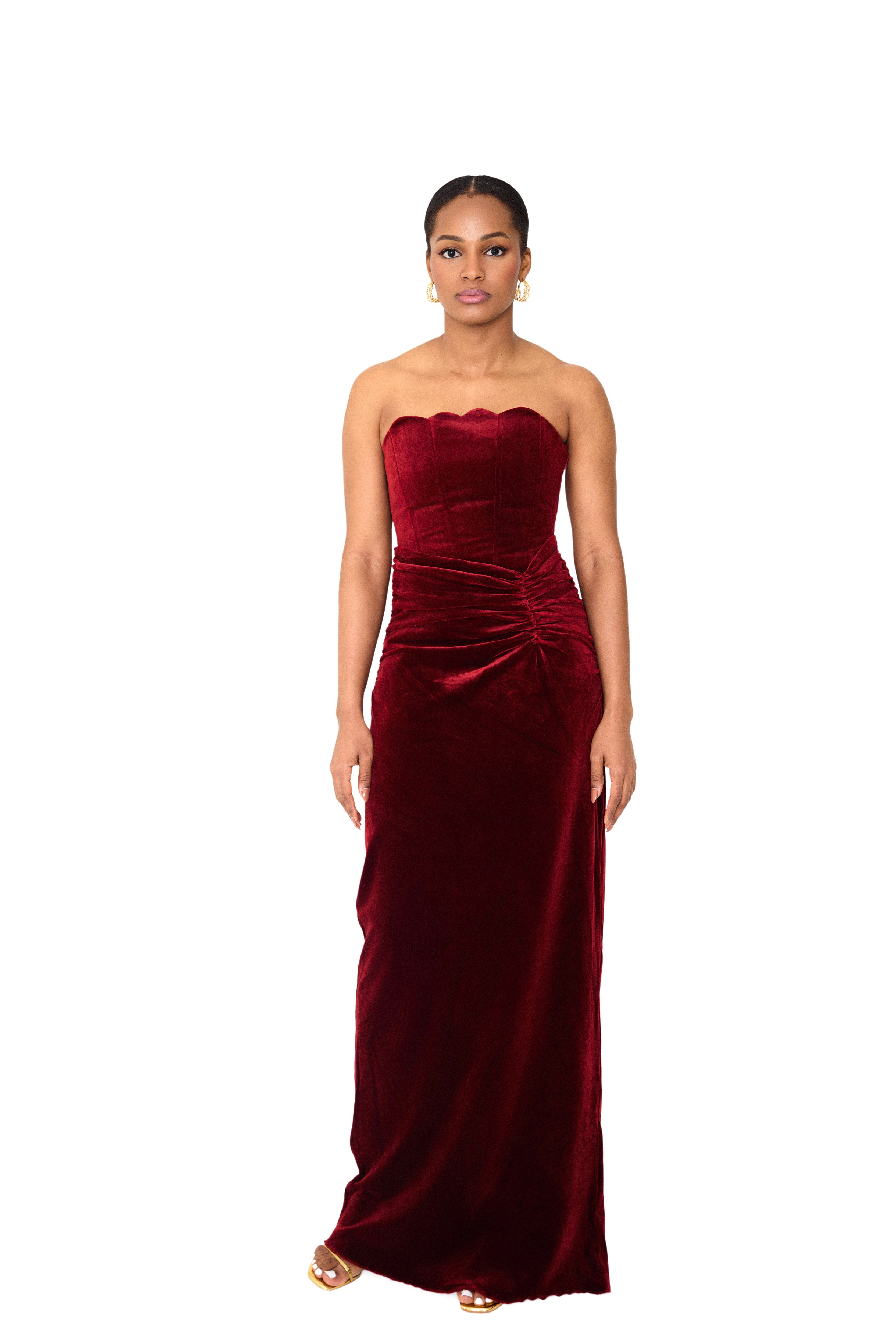 JULIA — Burgundy Velvet Corset Dress