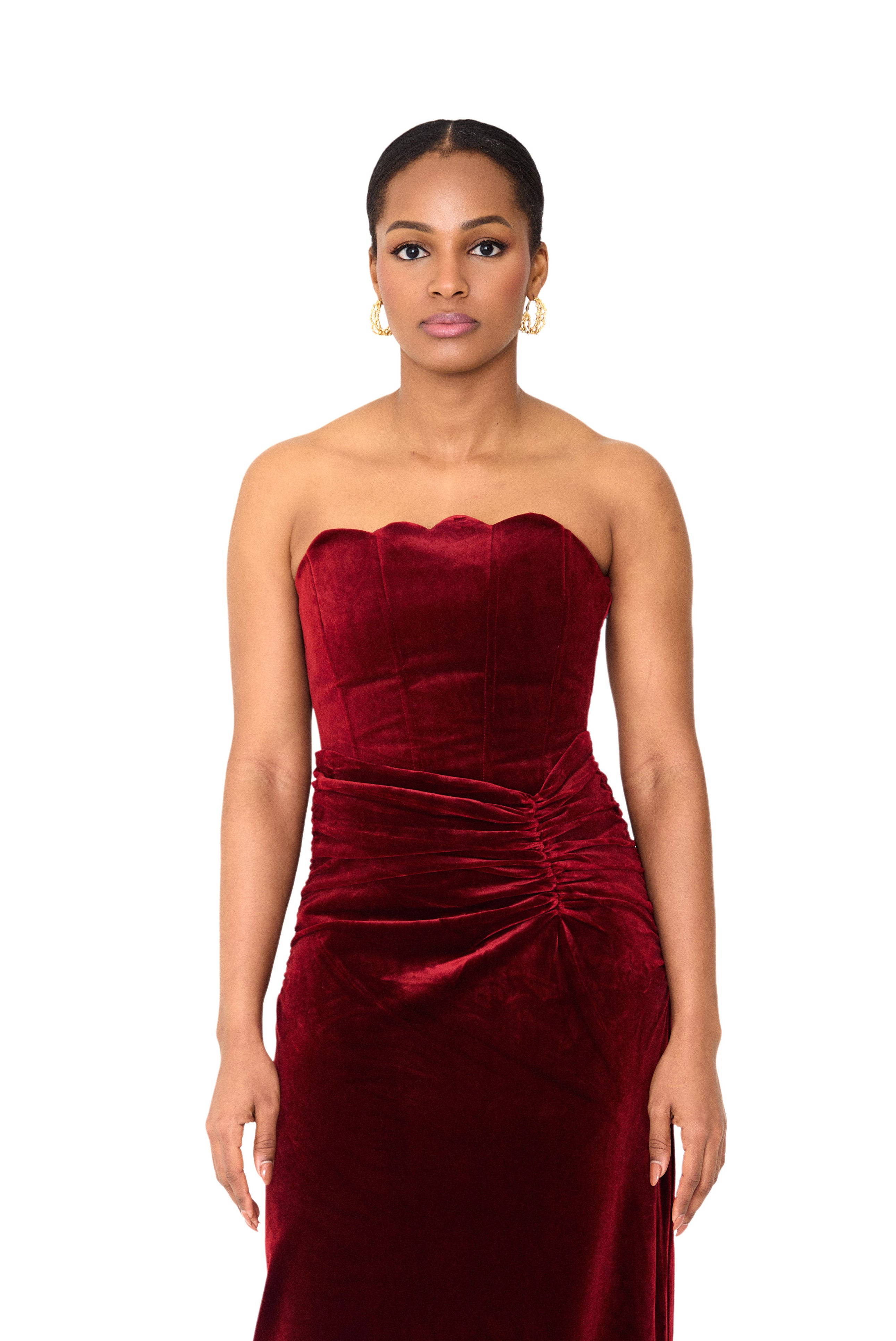 JULIA — Burgundy Velvet Corset Dress