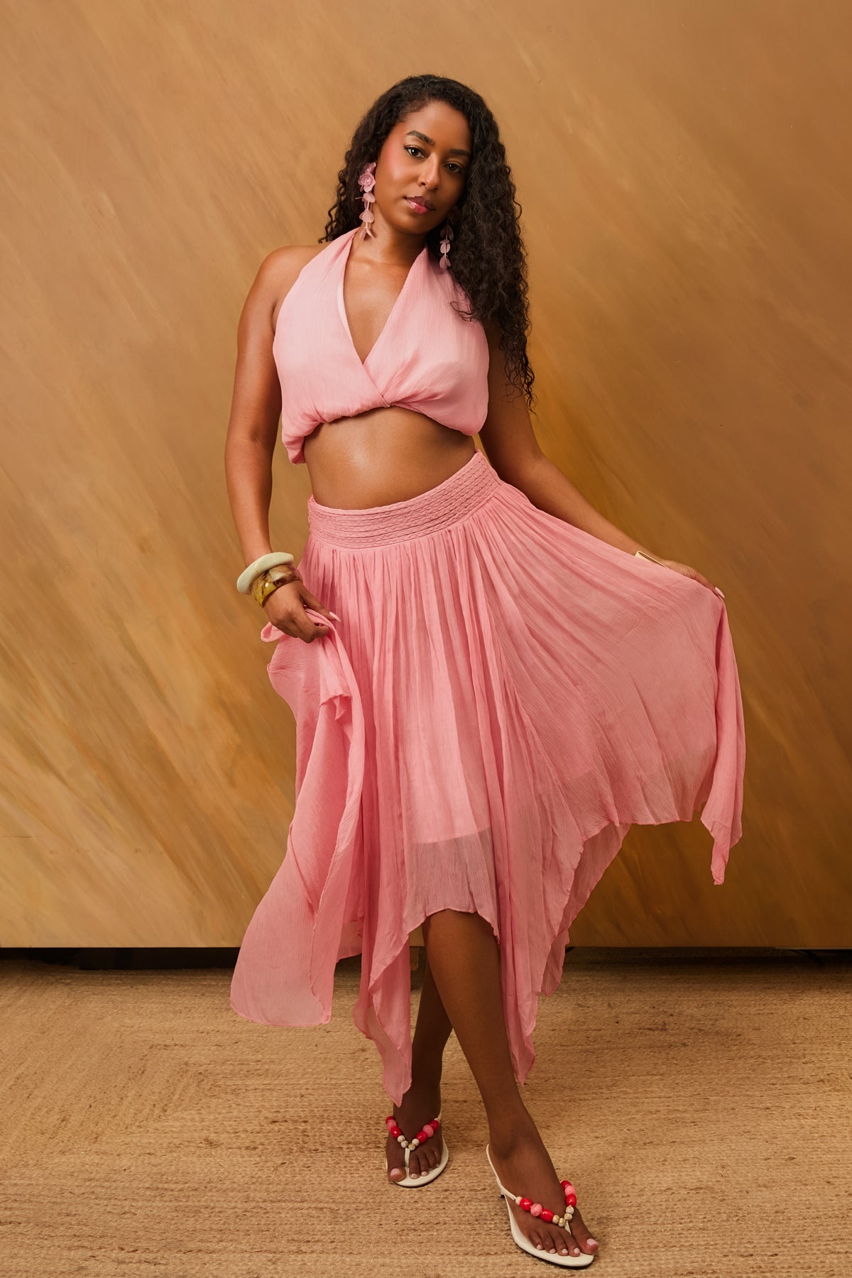 The Zara Pink Three-Piece Skirt Set