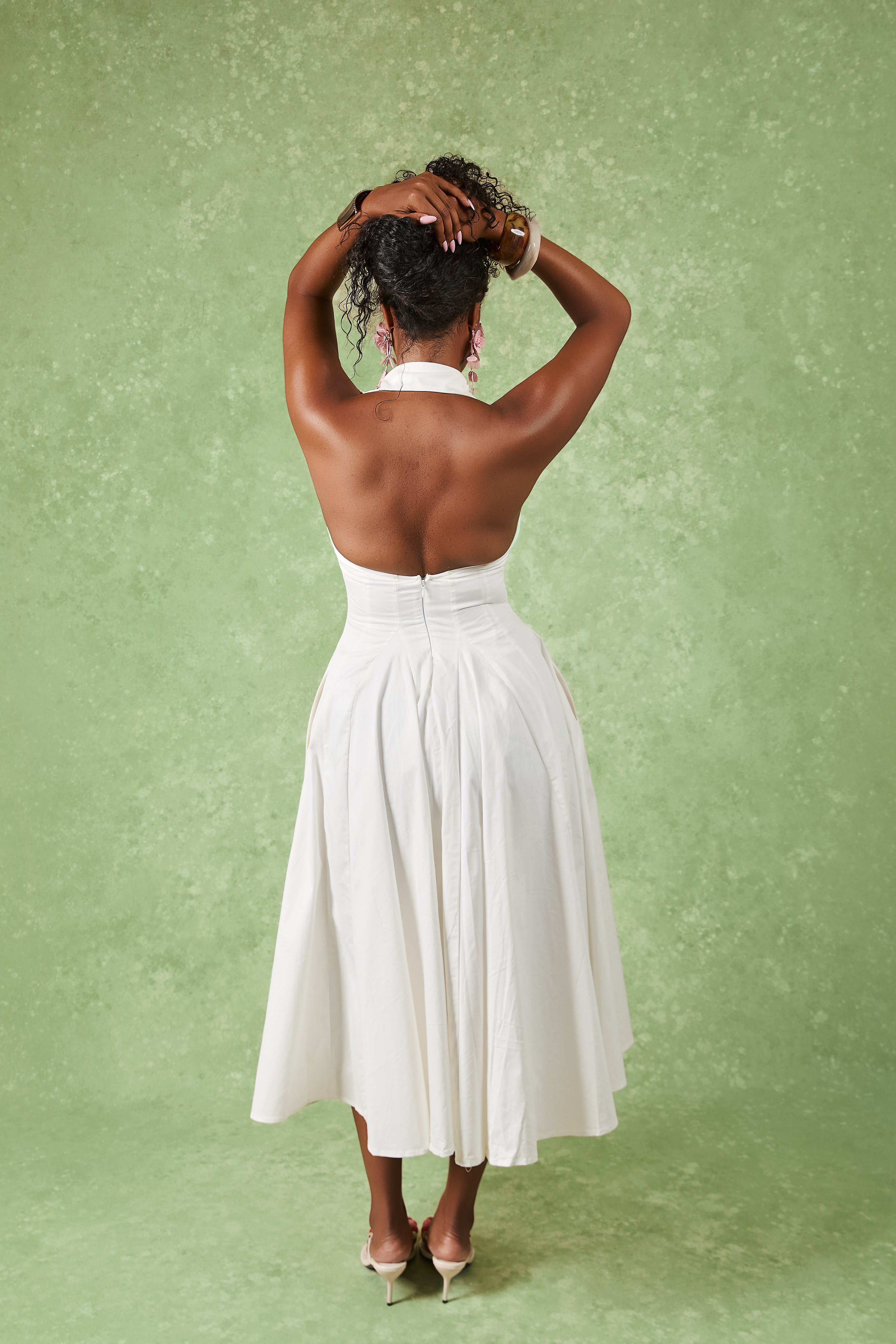Jaya White Cotton Collared Midi Dress