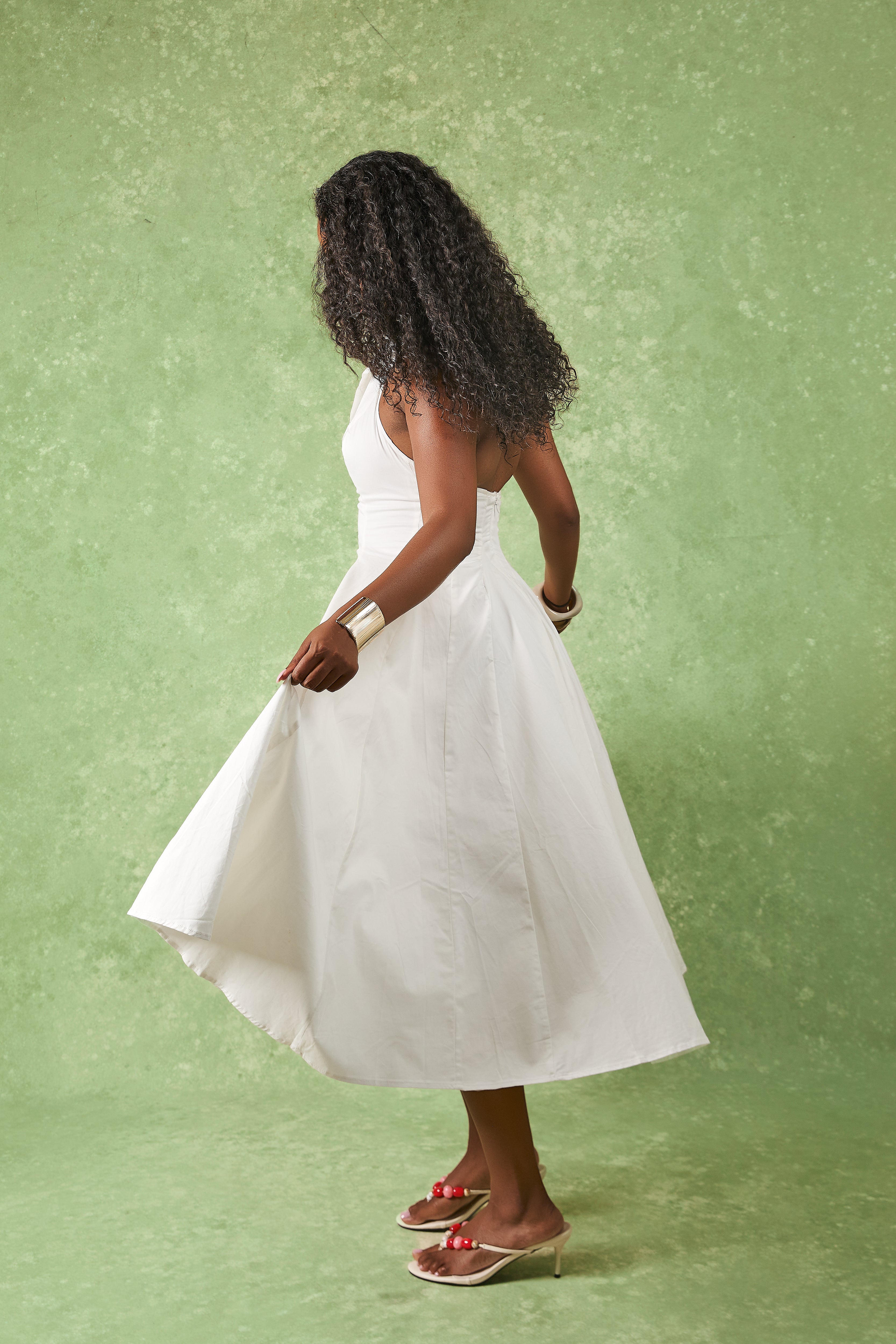 Jaya White Cotton Collared Midi Dress