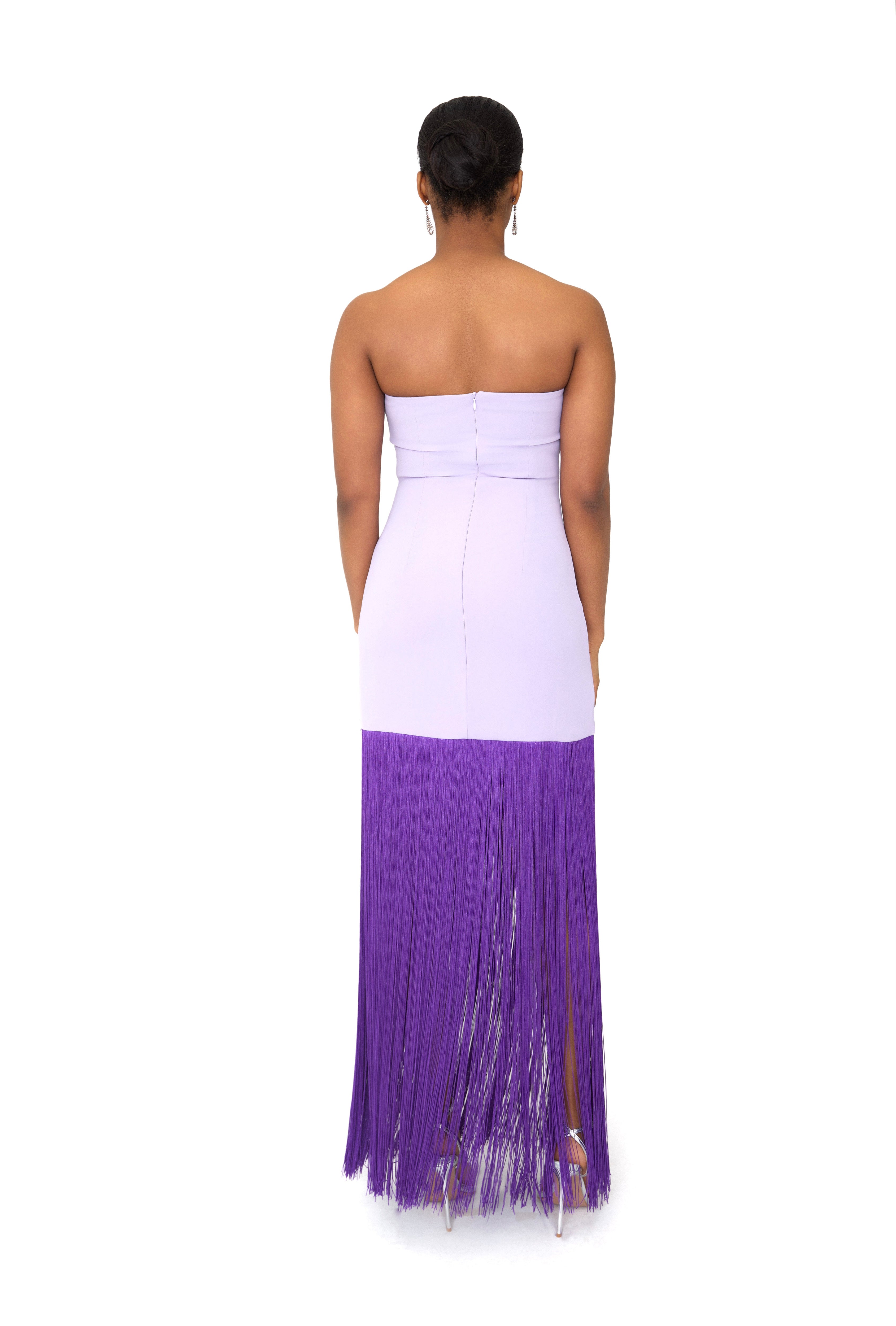 ISABELLA — Purple Two-Tone Fringe Bandeau Dress