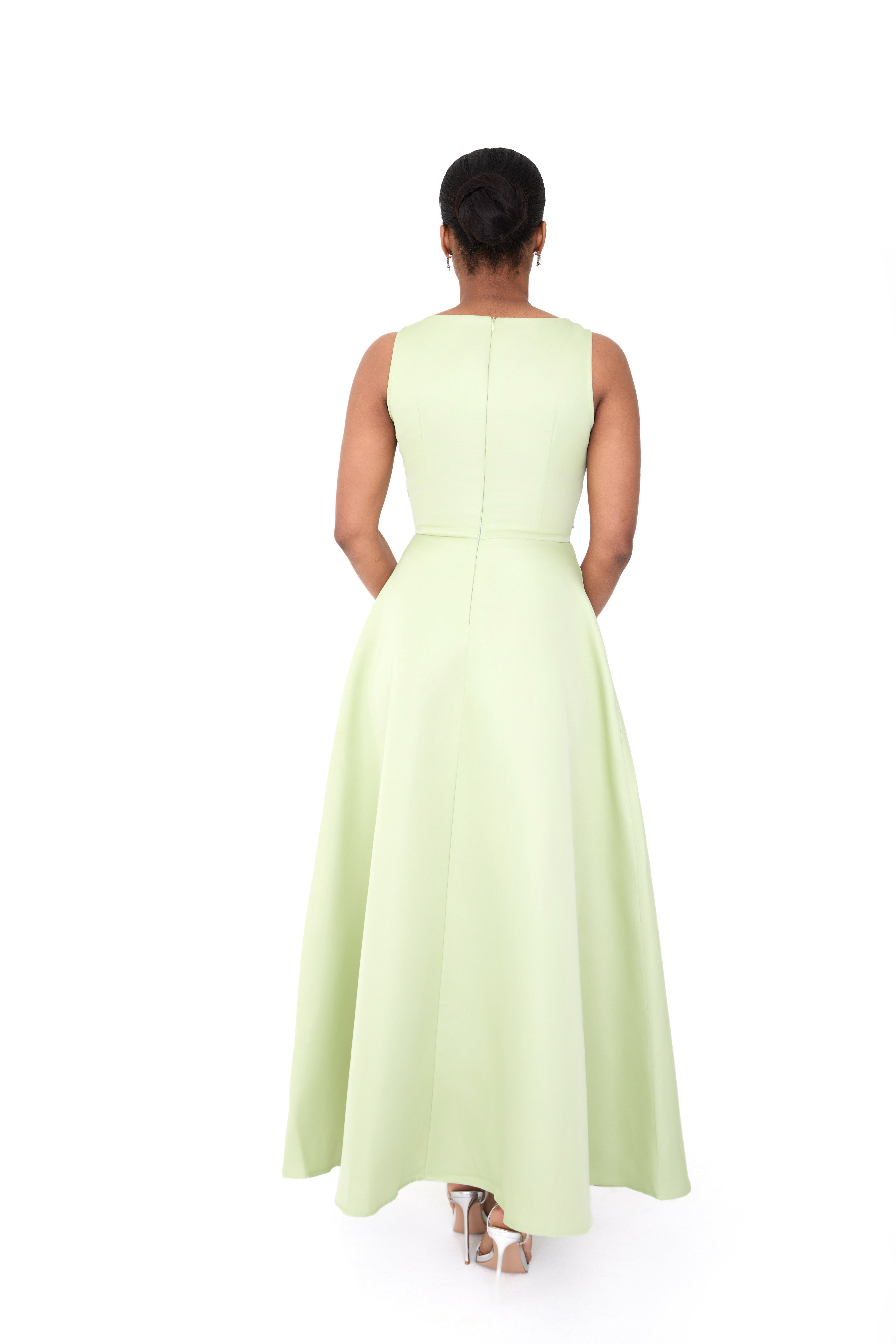 EVELYN — Green Embellished  Midi Dress