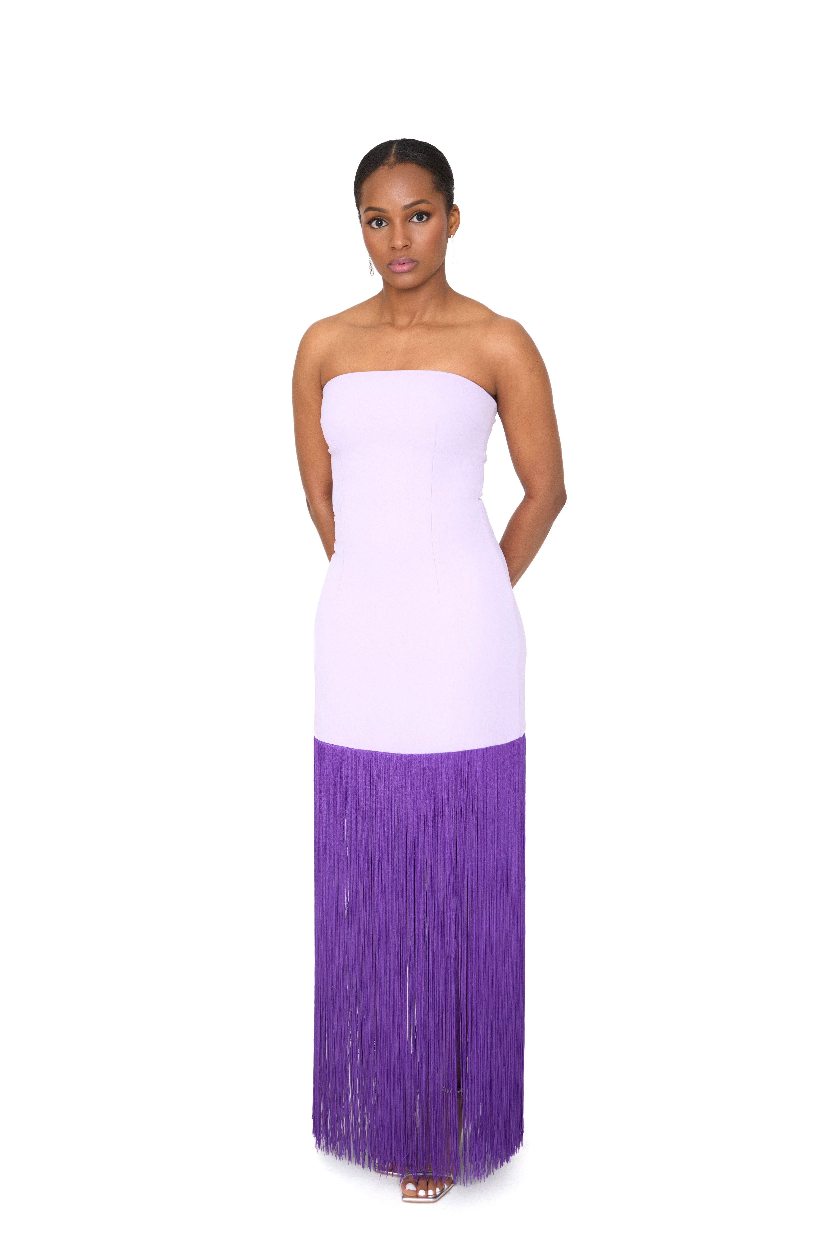 ISABELLA — Purple Two-Tone Fringe Bandeau Dress