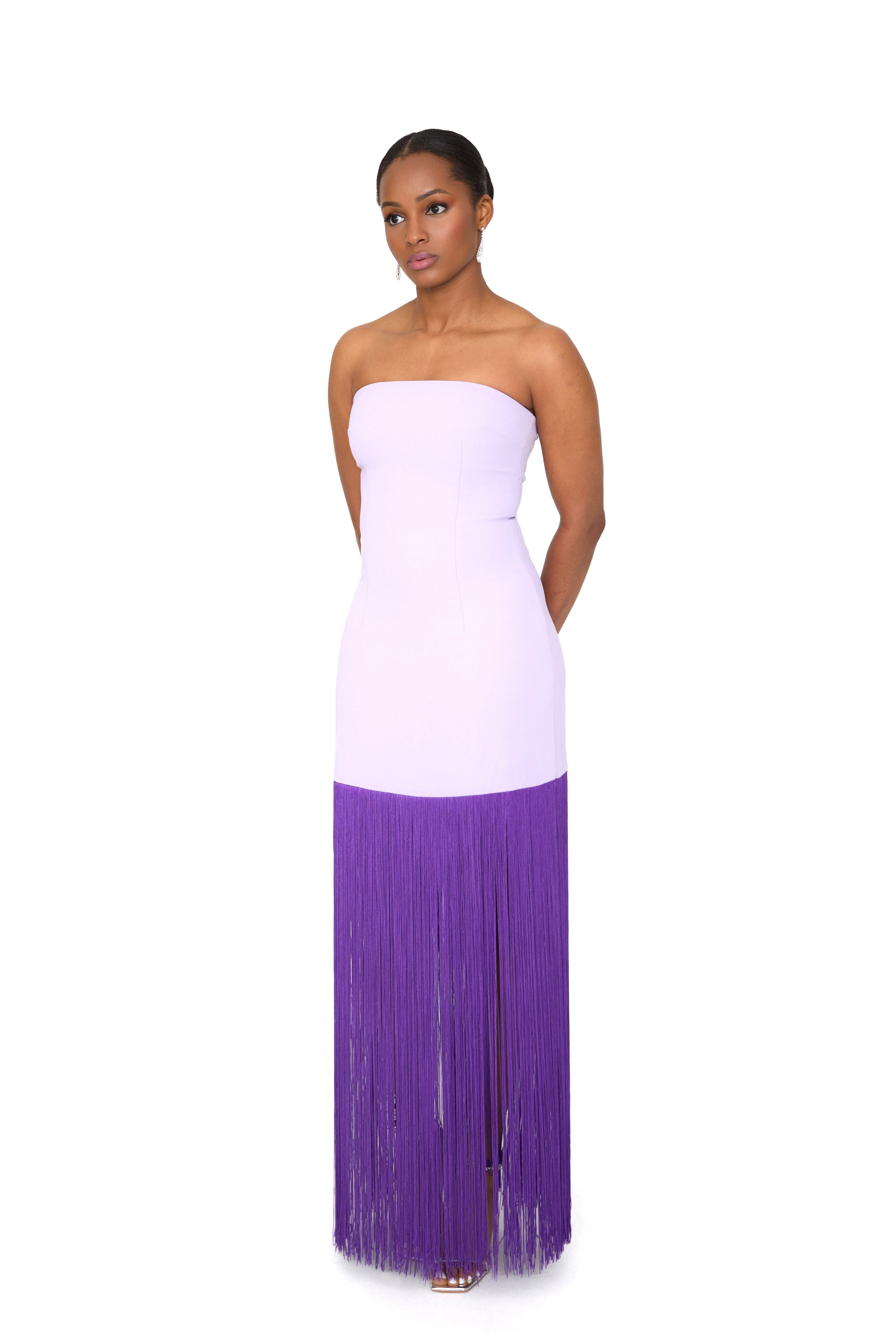 ISABELLA — Purple Two-Tone Fringe Bandeau Dress
