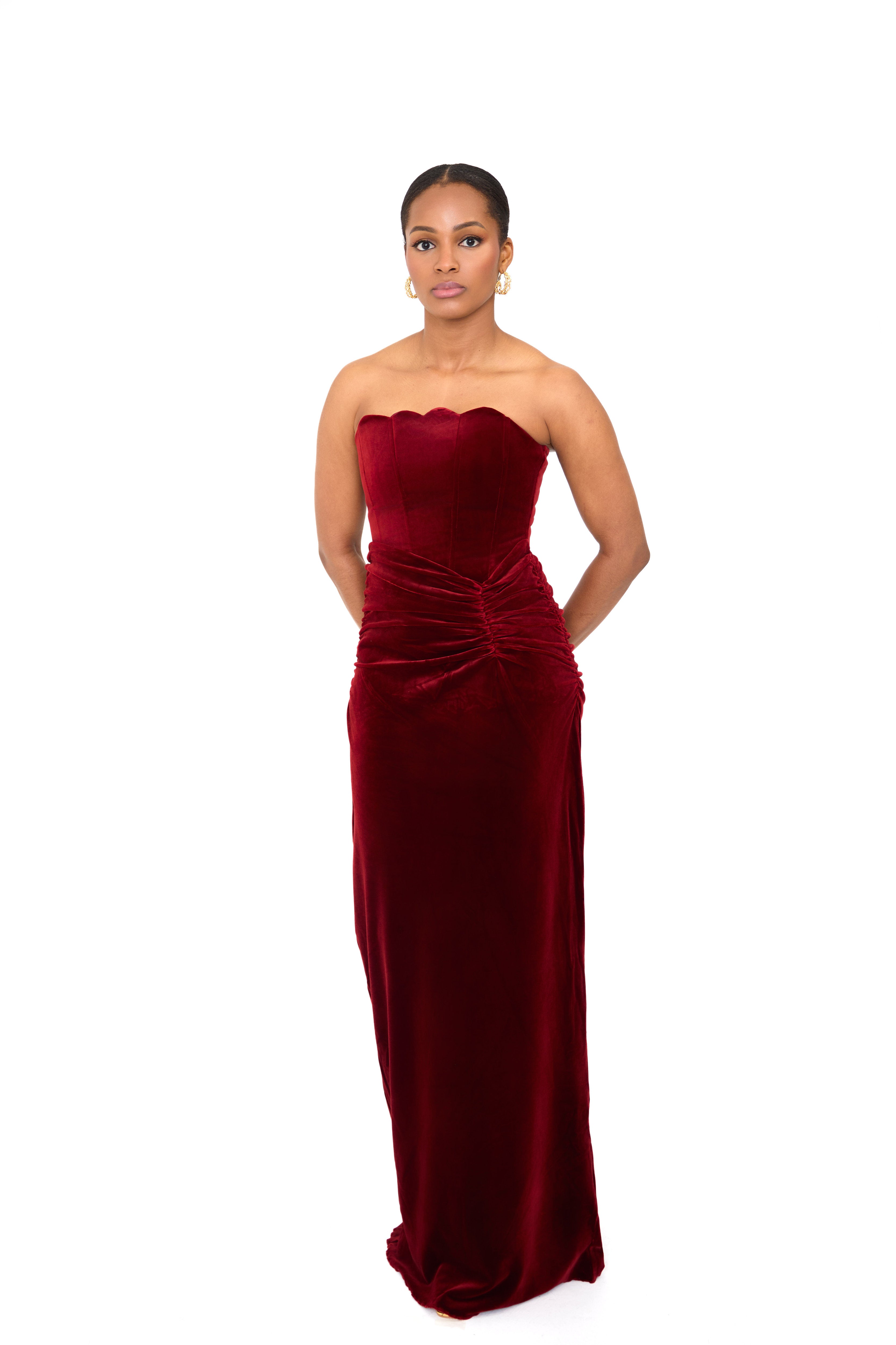 JULIA — Burgundy Velvet Corset Dress